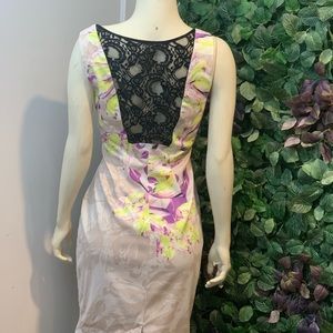 Karen Millen black lace back yellow floral dress